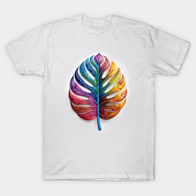 Rainbow monstera leaf T-Shirt by BloodRubyz